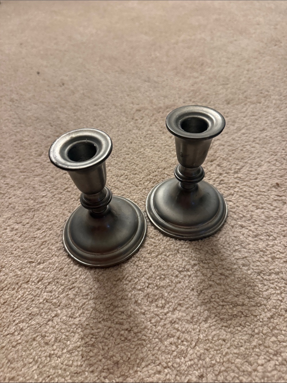 Classic Metal Candlestick Pair in Antique Silver